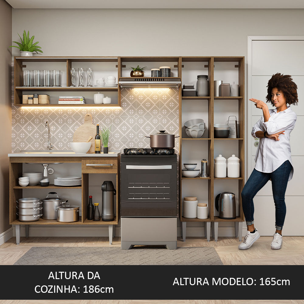 Armário de Cozinha Compacta 229cm com Pia Rustic Emilly Madesa 11