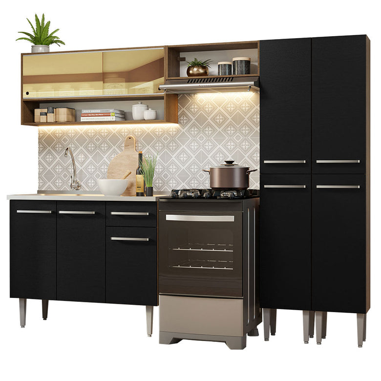 Armário de Cozinha Compacta 229cm com Pia Rustic/Preto Emilly Madesa 11