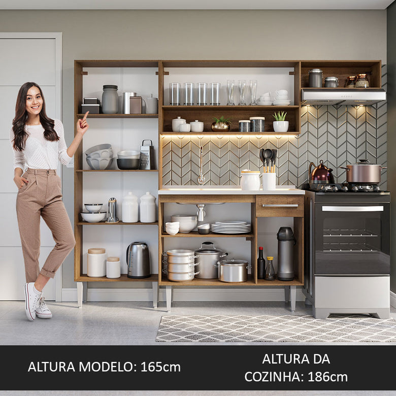 Armário de Cozinha Compacta 229cm com Pia Rustic/Branco Emilly Madesa 12
