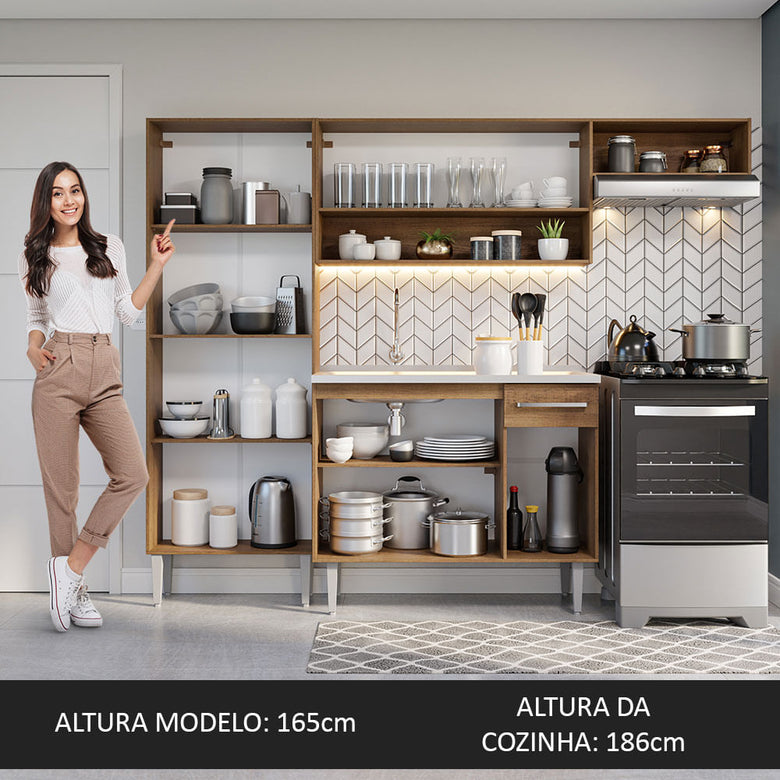 Armário de Cozinha Compacta 229cm com Pia Rustic/Cinza Emilly Madesa 12
