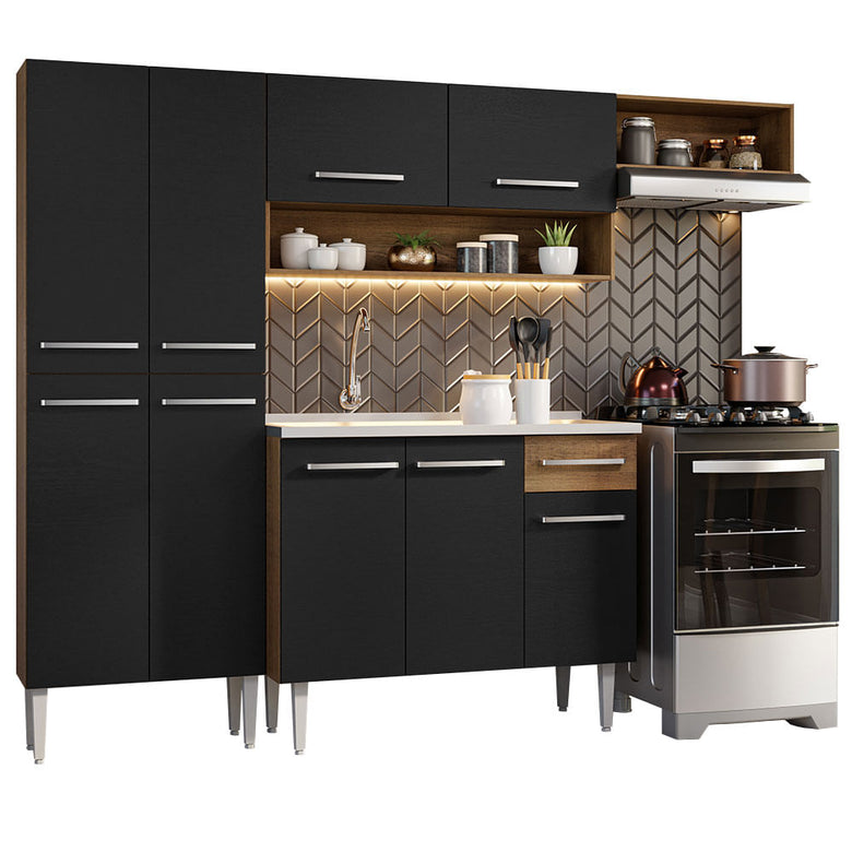 Armário de Cozinha Compacta 229cm com Pia Rustic/Preto Emilly Madesa 12