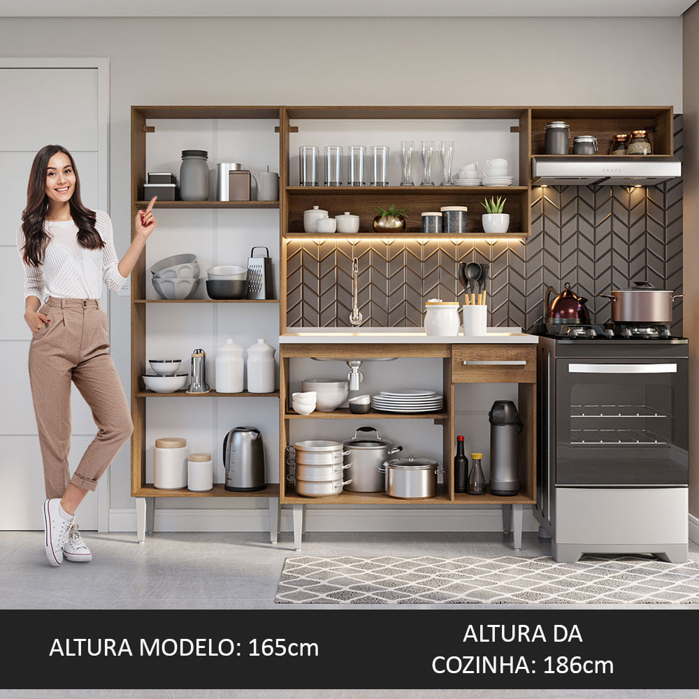 Armário de Cozinha Compacta 229cm com Pia Rustic/Preto Emilly Madesa 12