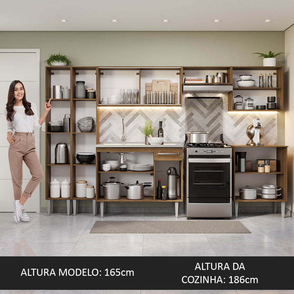 Armário de Cozinha Completa 293cm com Pia Rustic Emilly Madesa 06