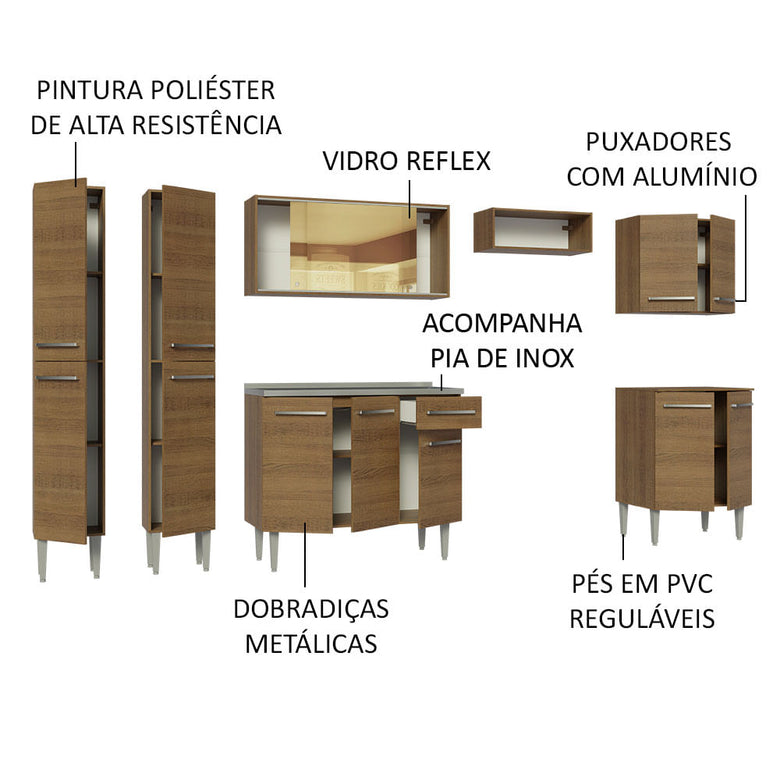 Armário de Cozinha Completa 293cm com Pia Rustic Emilly Madesa 07