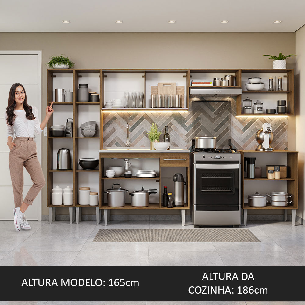 Armário de Cozinha Completa 293cm com Pia Rustic Emilly Madesa 07