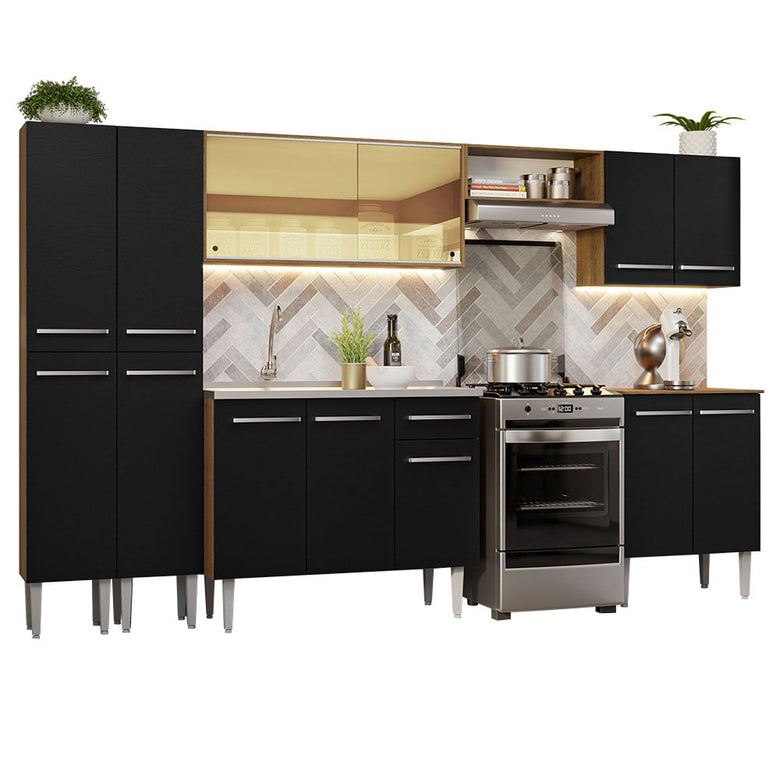 Armário de Cozinha Completa 293cm com Pia Rustic/Preto Emilly Madesa 07