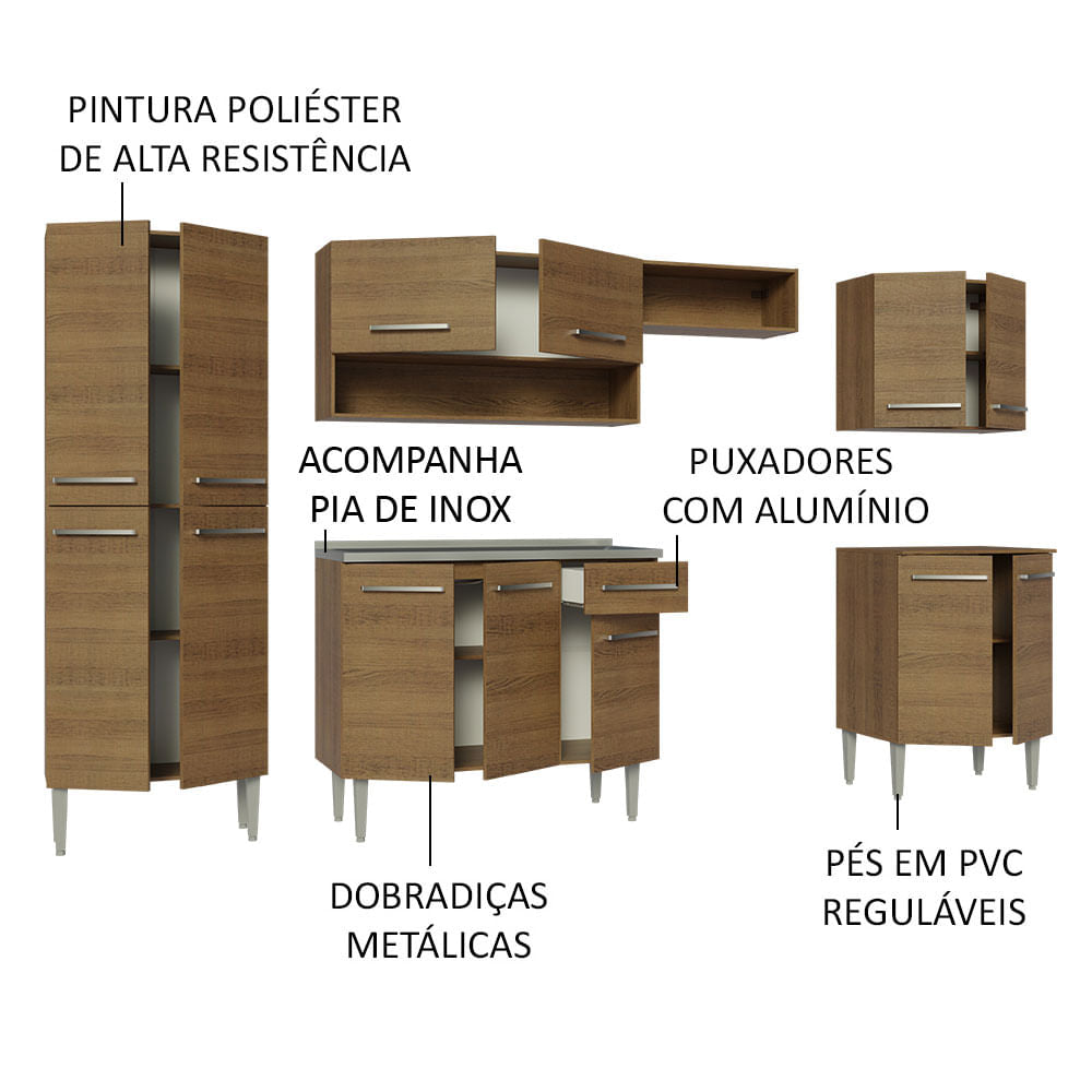 Armário de Cozinha Completa 293cm com Pia Rustic Emilly Madesa 08