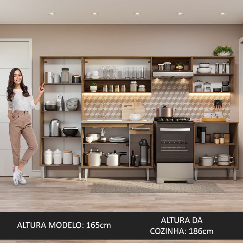 Armário de Cozinha Completa 293cm com Pia Rustic Emilly Madesa 08
