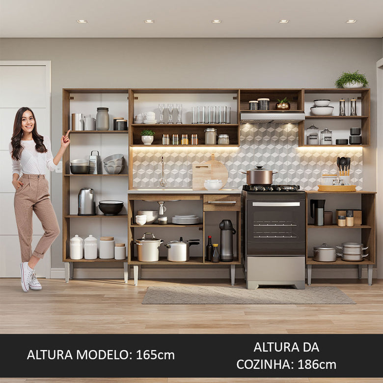 Armário de Cozinha Completa 293cm com Pia Rustic/Branco Emilly Madesa 08