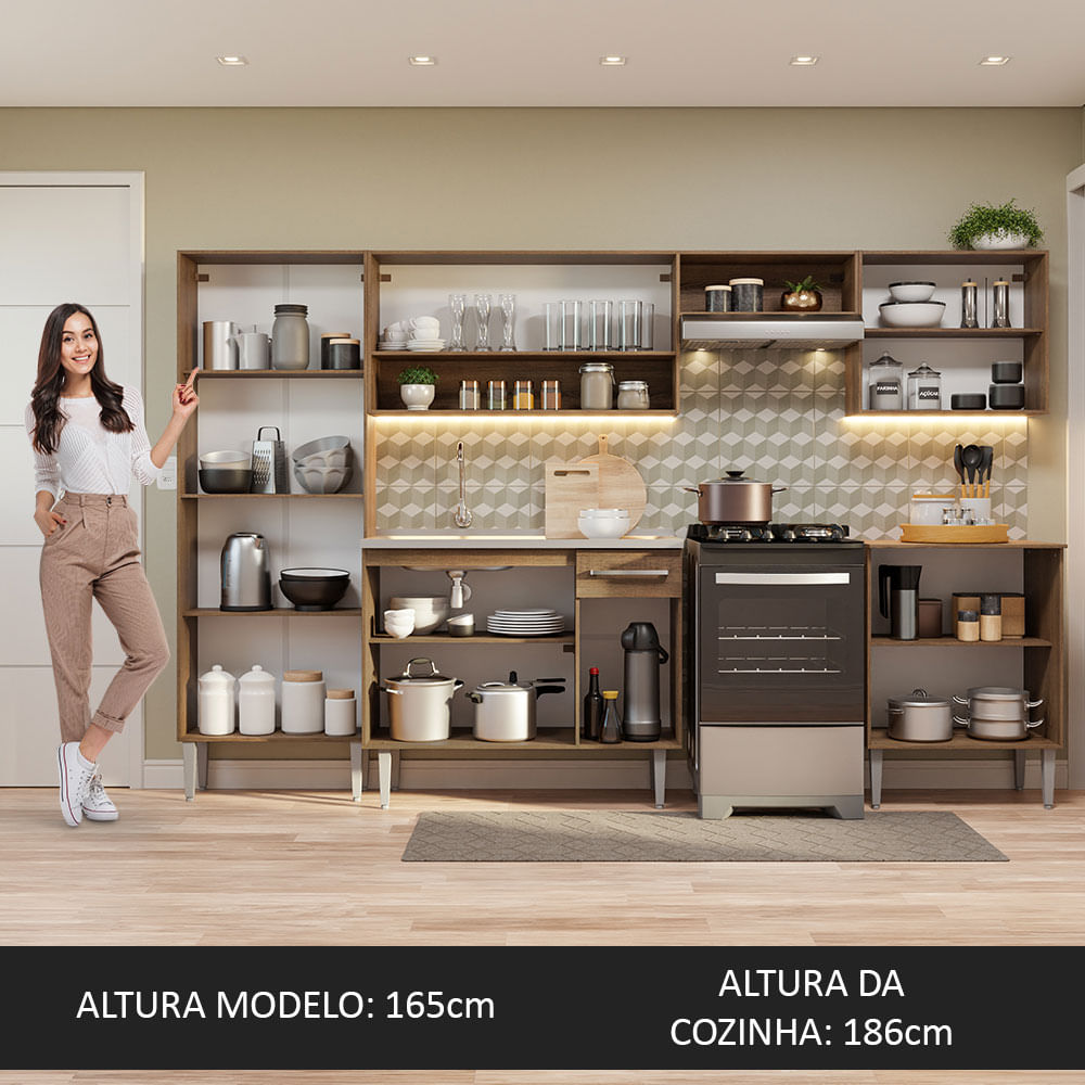 Armário de Cozinha Completa 293cm com Pia Rustic/Preto Emilly Madesa 08