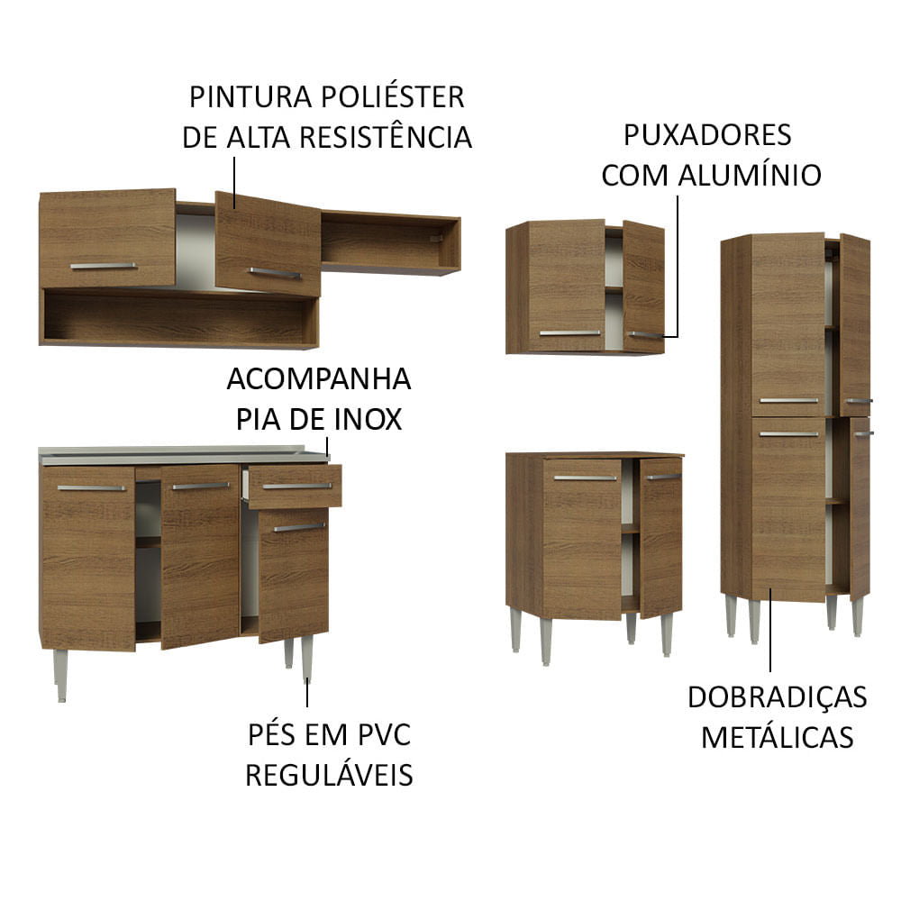 Armário de Cozinha Completa 293cm com Pia Rustic Emilly Madesa 09