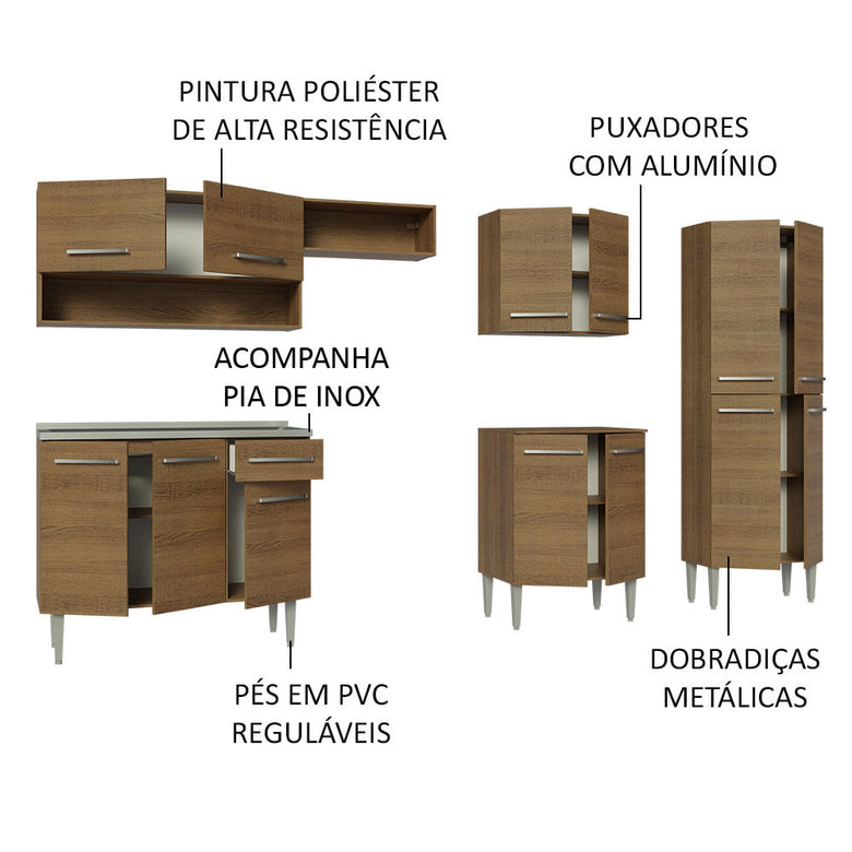 Armário de Cozinha Completa 293cm com Pia Rustic Emilly Madesa 09