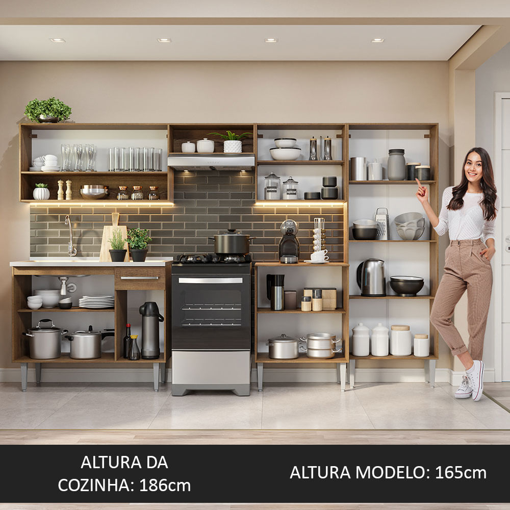 Armário de Cozinha Completa 293cm com Pia Rustic Emilly Madesa 09