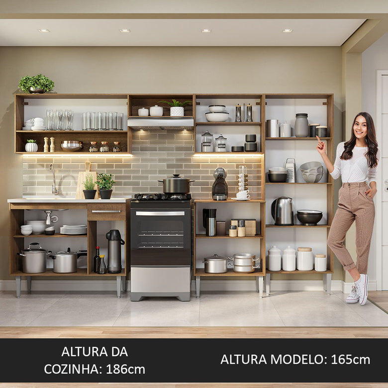 Armário de Cozinha Completa 293cm com Pia Rustic/Preto Emilly Madesa 09