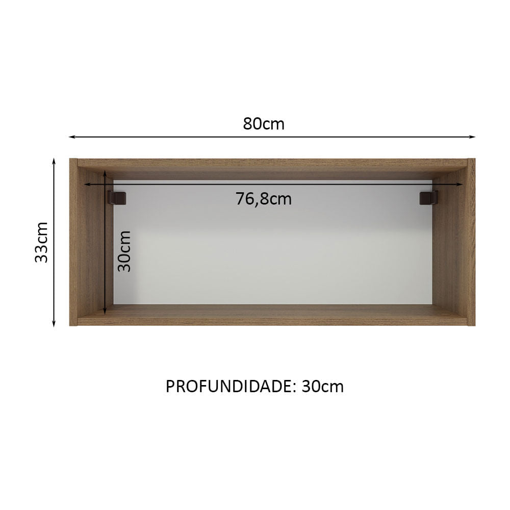Armário Aéreo 80 cm Nicho Aberto para Cozinhas Lux, Glamy, Agata, Stella Rustic Madesa - Rustic