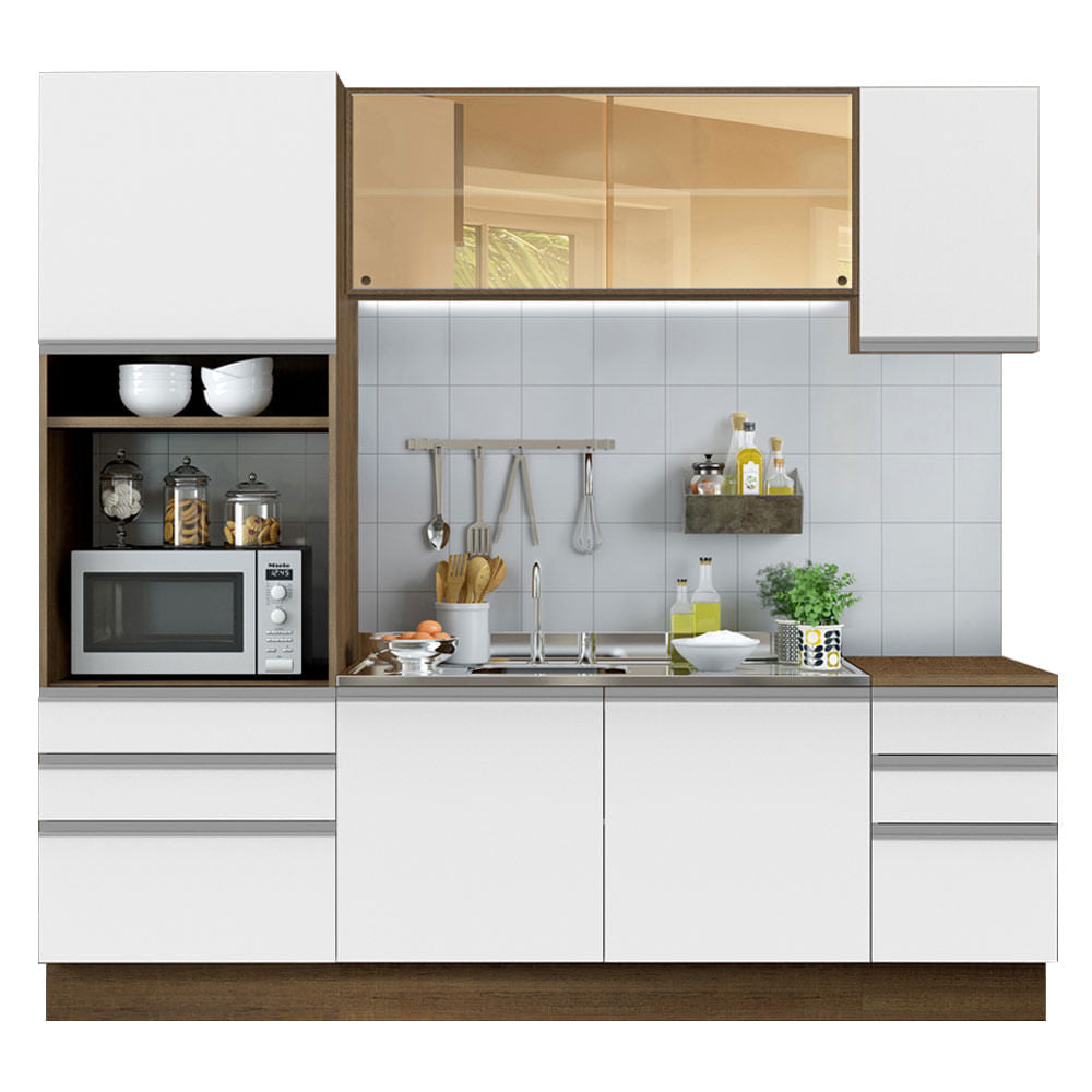 Armário de Cozinha Completa 220cm Rustic/Branco Glamy Madesa 01