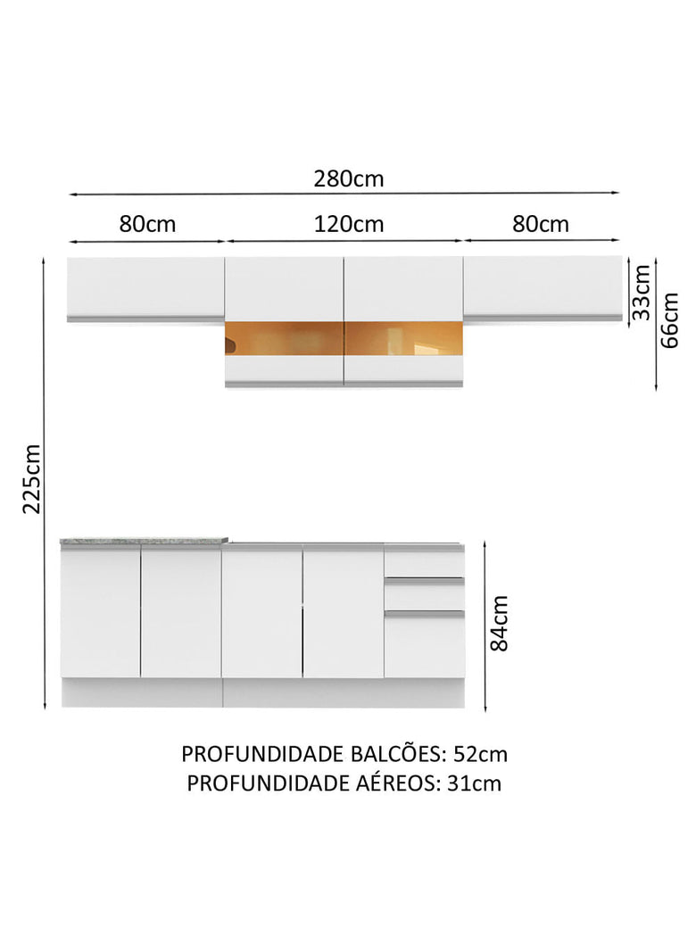 Armário de Cozinha Completa 280cm Branco Mariana Madesa 02