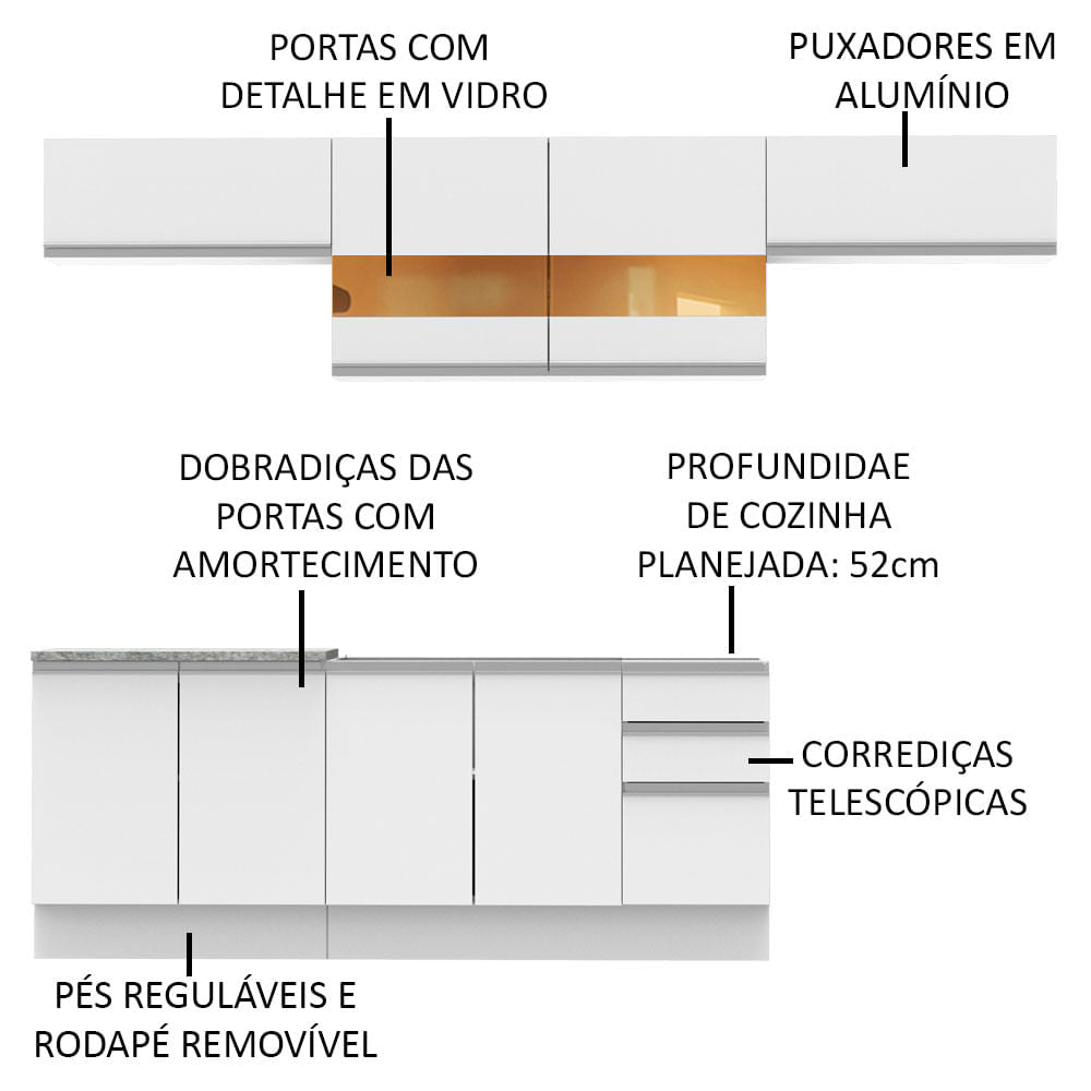 Armário de Cozinha Completa 280cm Branco Mariana Madesa 02