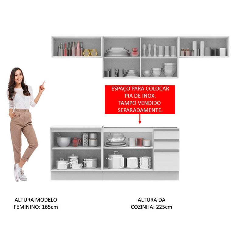 Armário de Cozinha Completa 280cm Branco Mariana Madesa 02