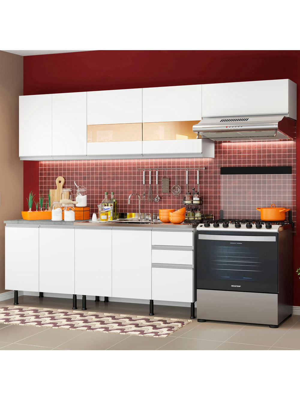 Armário de Cozinha Completa 280cm Branco Marcela Madesa 03SR - Branco