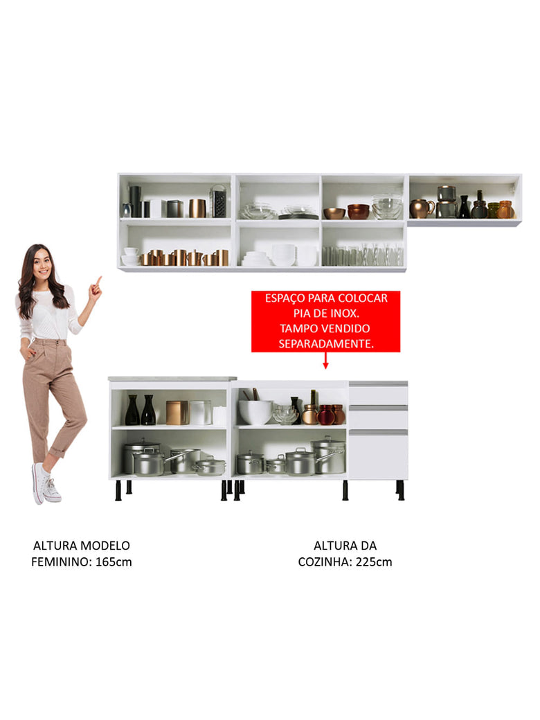 Armário de Cozinha Completa 280cm Branco Marcela Madesa 03SR
