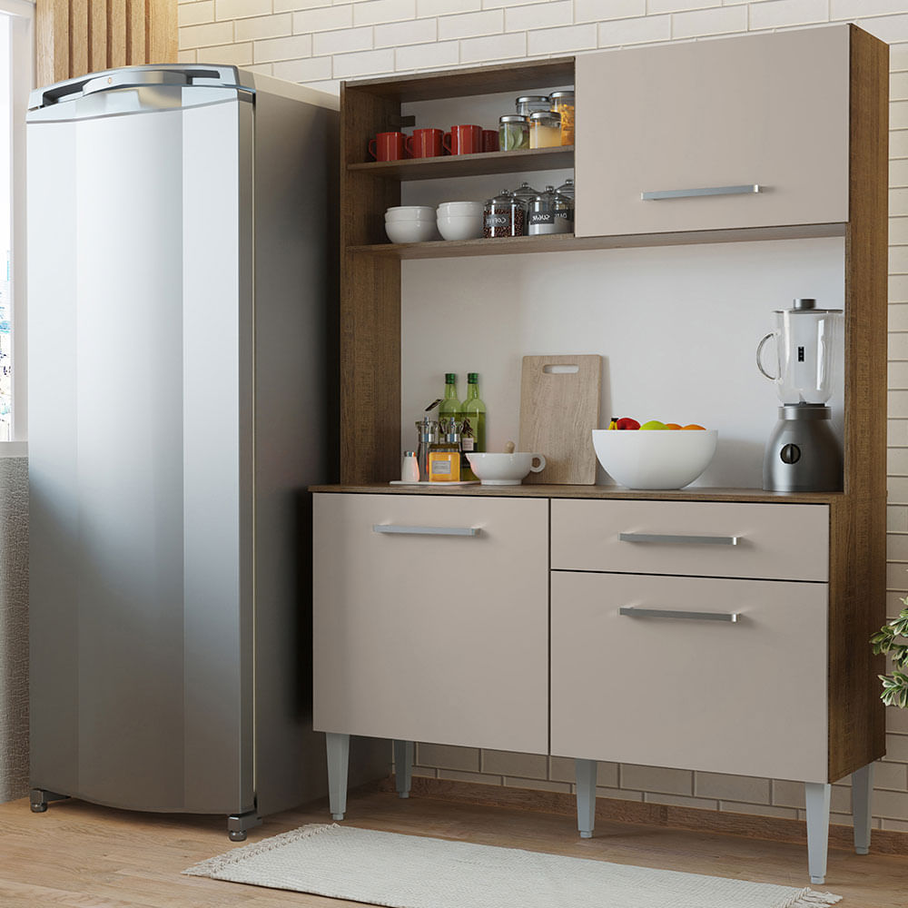 Armário de Cozinha Compacta 120cm Rustic/Crema Life Madesa - Rustic/Crema