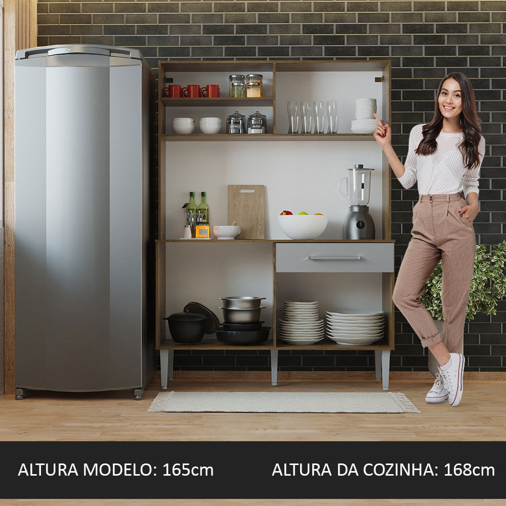 Armário de Cozinha Compacta 120cm Rustic/Cinza Life Madesa