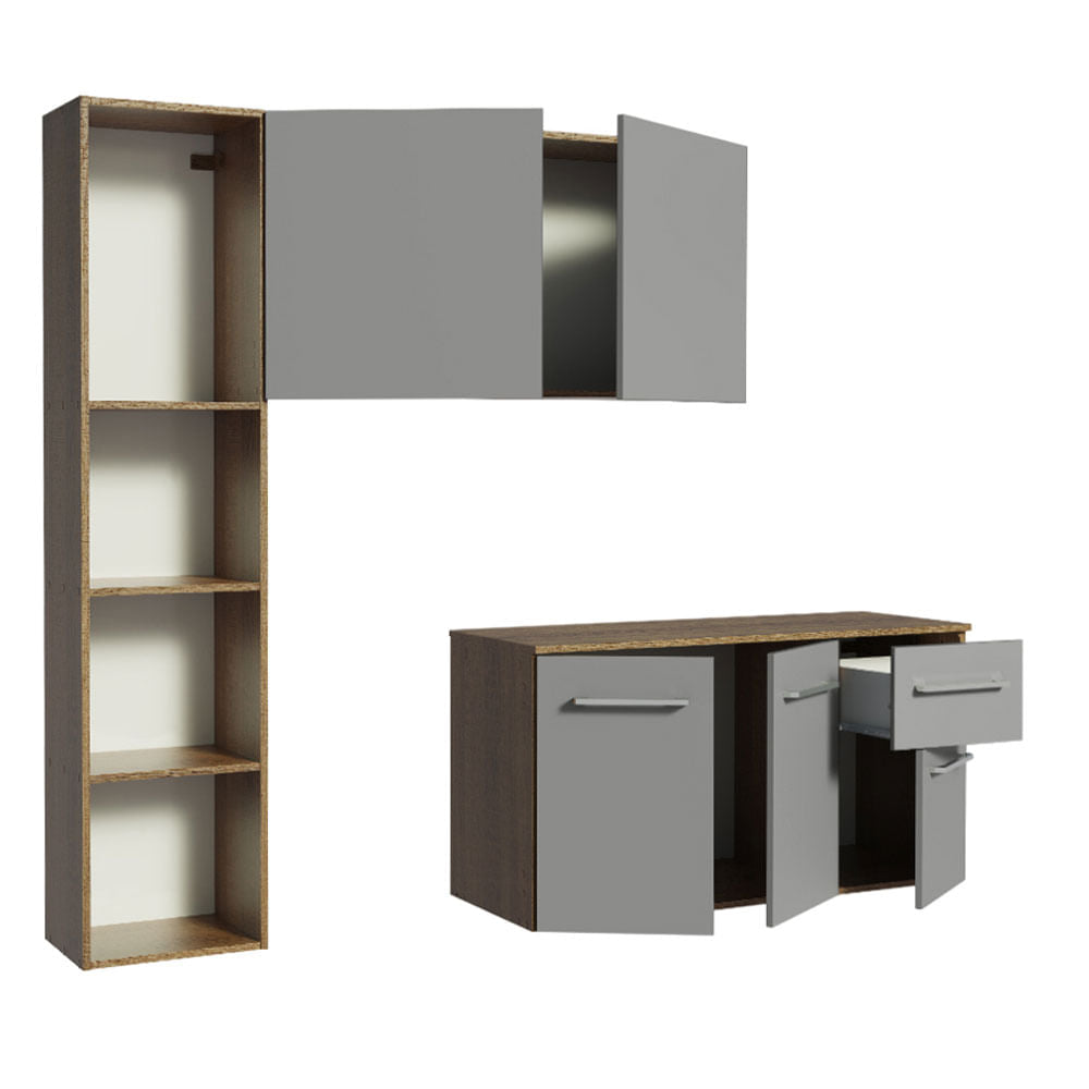 Armário de Cozinha Compacta 120cm Rustic/Cinza Easy Madesa