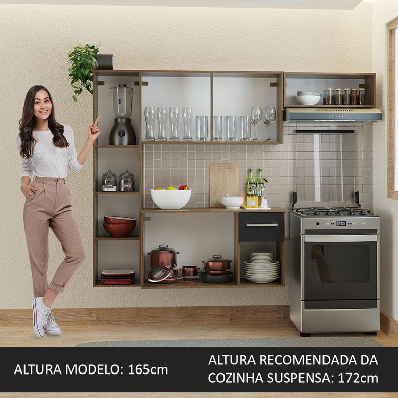 Armário de Cozinha Compacta 180cm Rustic/Preto Easy Madesa