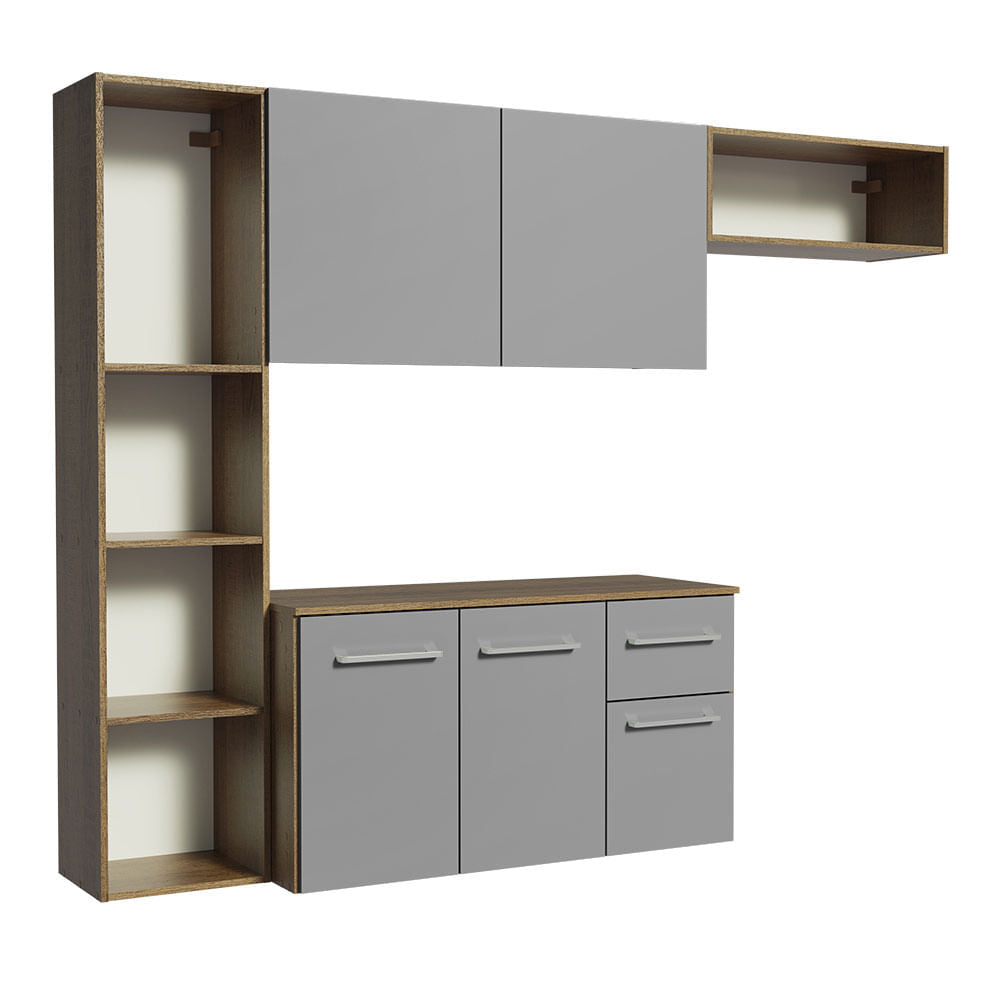 Armário de Cozinha Compacta 180cm Rustic/Cinza Easy Madesa