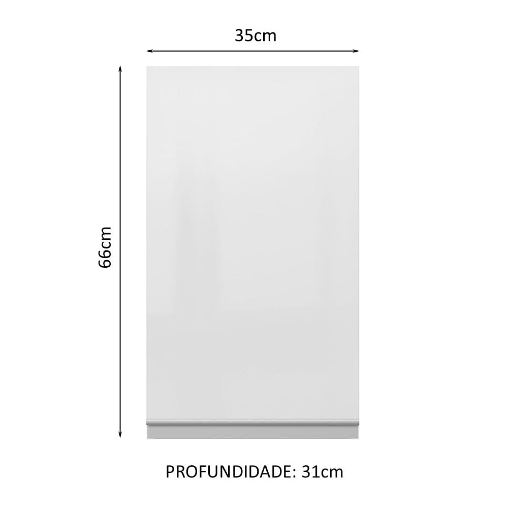 Armário Aéreo 100% MDF 35 cm 1 Porta Branco Brilho Acordes Madesa - Branco