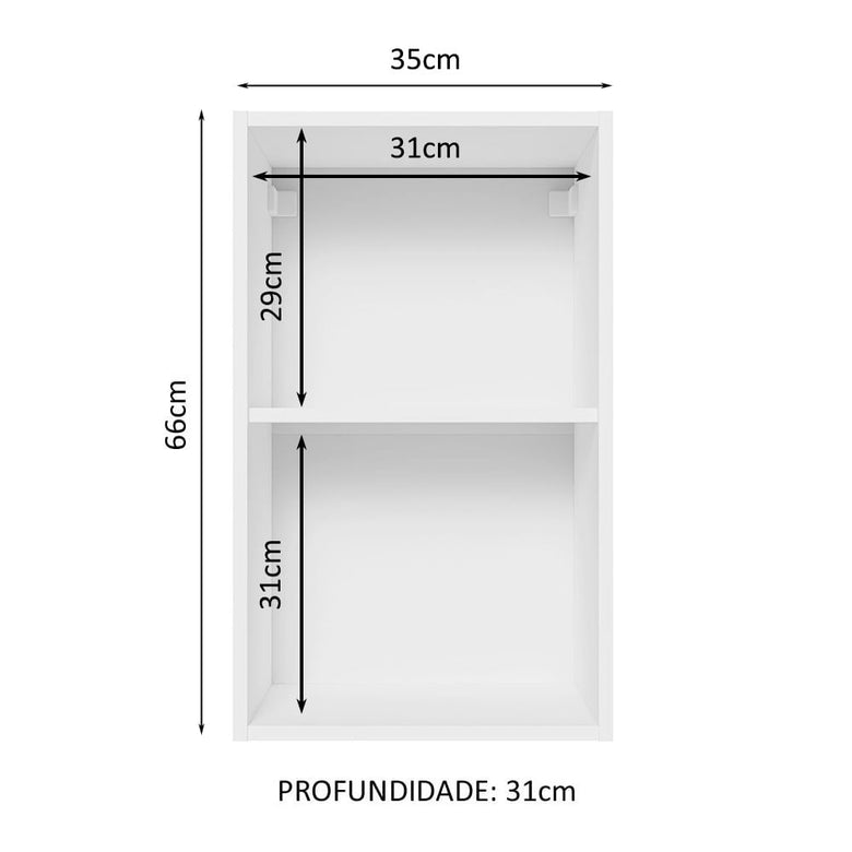 Armário Aéreo 100% MDF 35 cm 1 Porta Branco/Preto Acordes Madesa