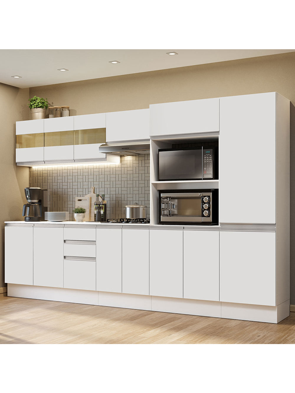 Armário de Cozinha Completa 100% MDF 300cm Branco Smart Madesa 02 - Branco