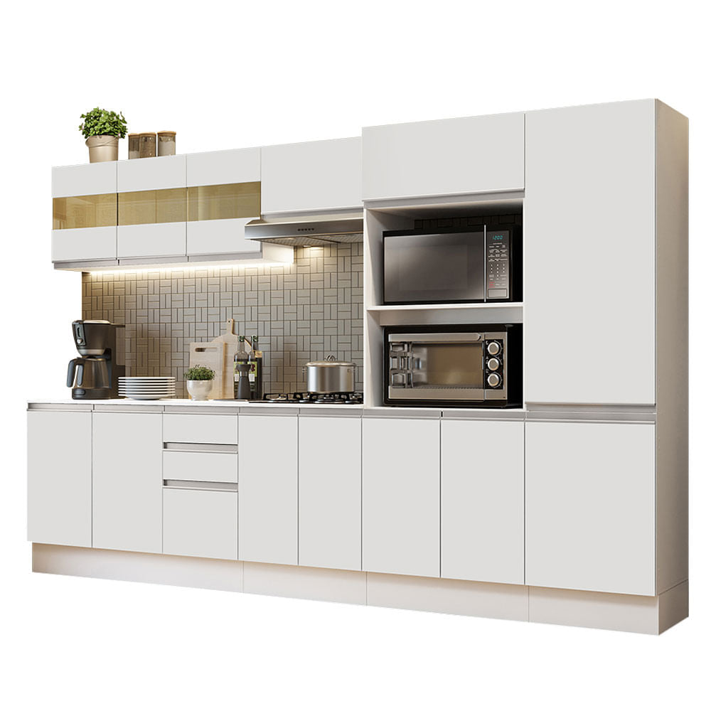 Armário de Cozinha Completa 100% MDF 300cm Branco Smart Madesa 02 - Branco
