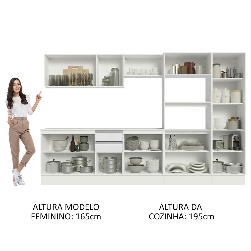 Armário de Cozinha Completa 100% MDF 300cm Branco Smart Madesa 02