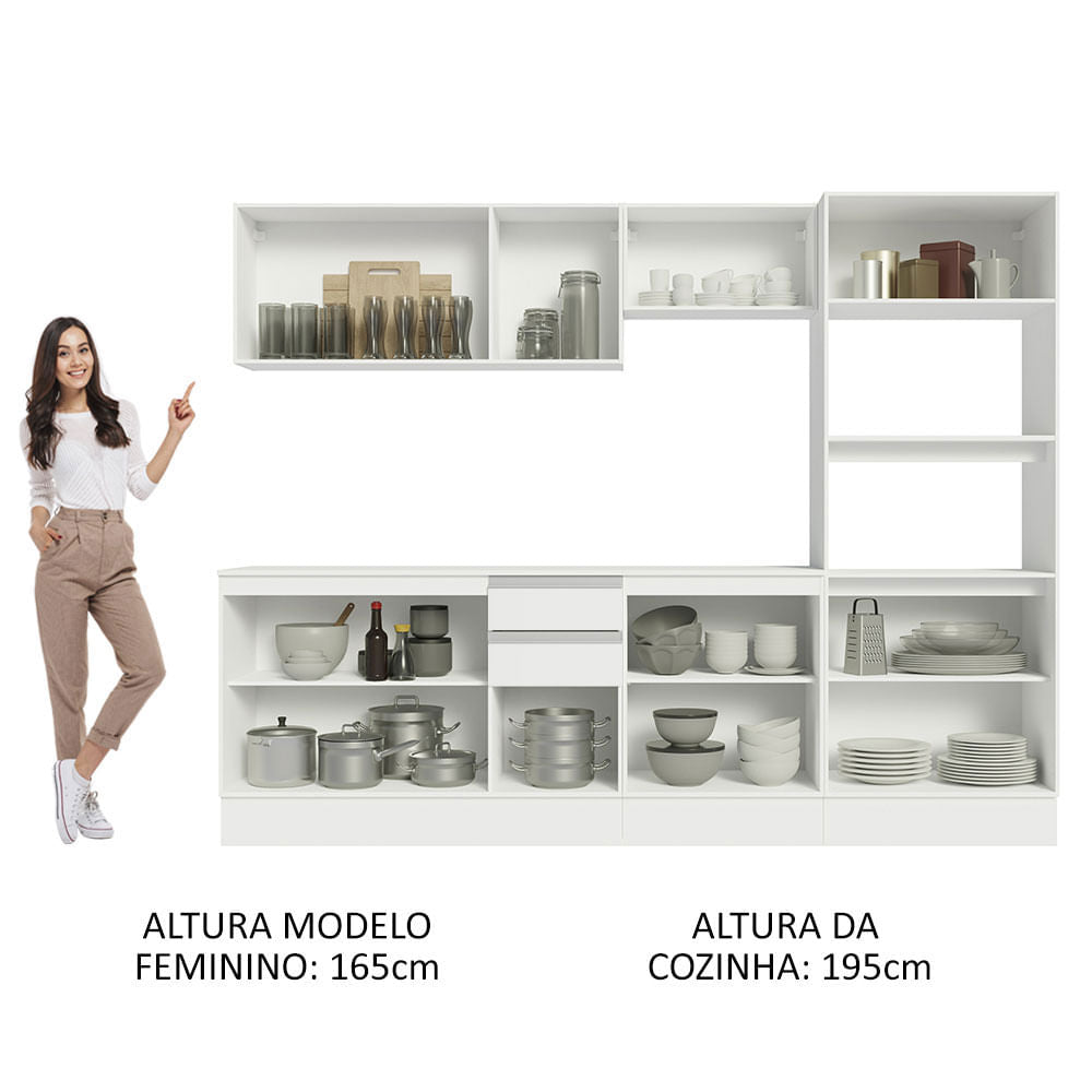 Armário de Cozinha Completa 100% MDF 250 cm Branco Smart Madesa 02