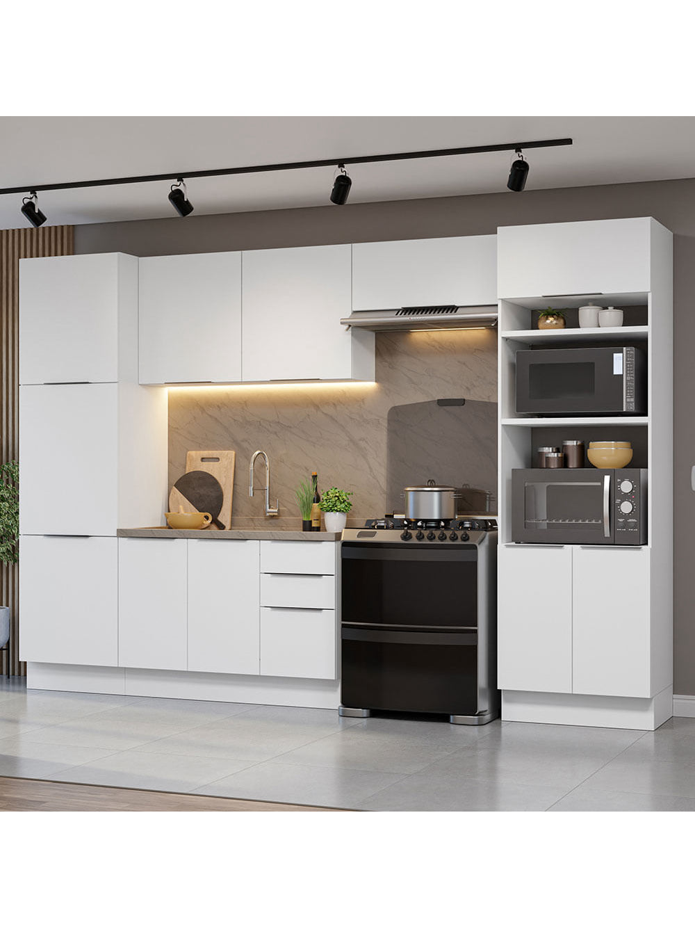 Armário de Cozinha Completa 330cm Branco Stella Madesa 02 - Branco