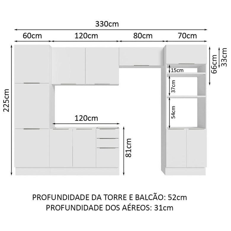 Armário de Cozinha Completa 330cm Branco Stella Madesa 02