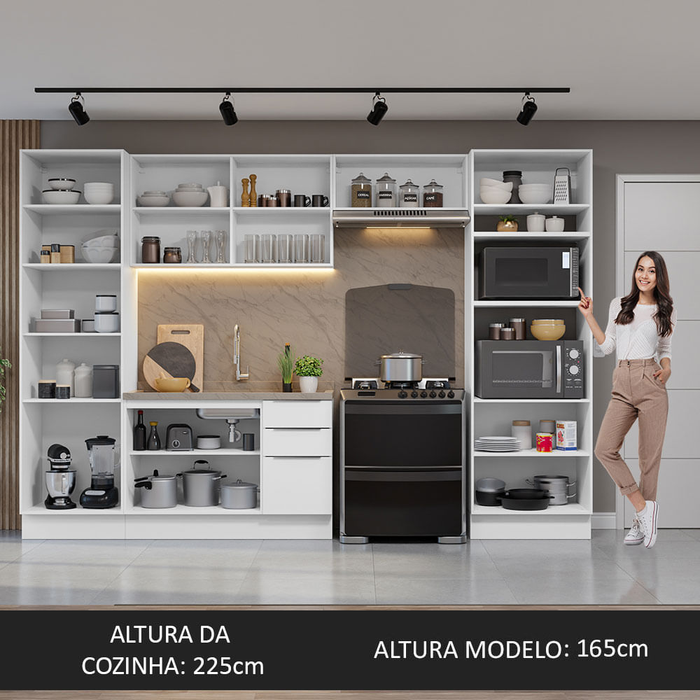 Armário de Cozinha Completa 330cm Branco Stella Madesa 02