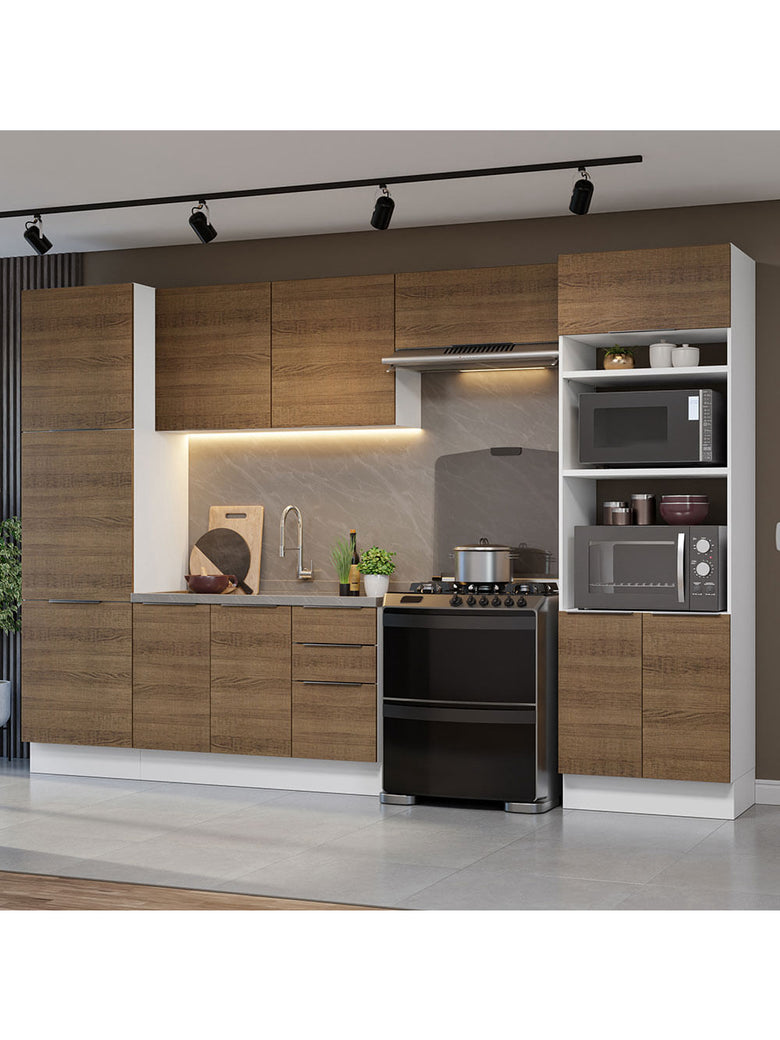 Armário de Cozinha Completa 330cm Branco/Rustic Stella Madesa 02