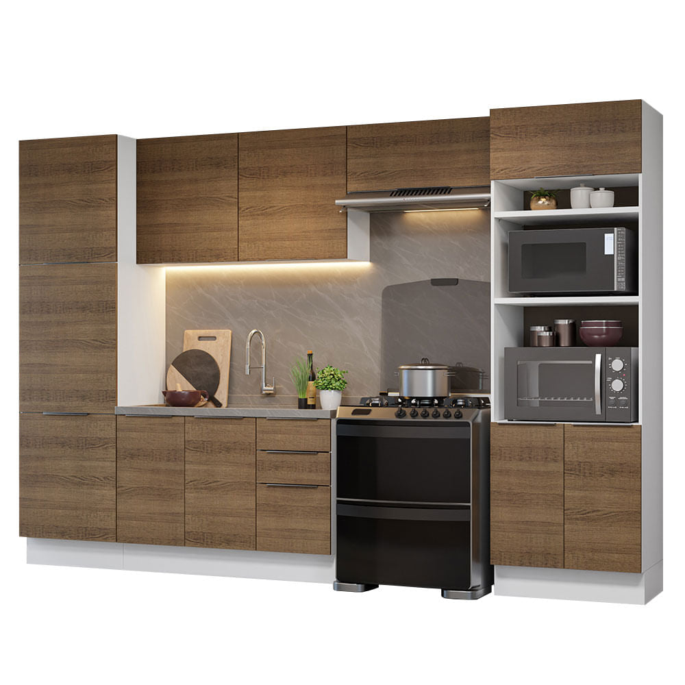 Armário de Cozinha Completa 330cm Branco/Rustic Stella Madesa 02 - Branco/Rustic