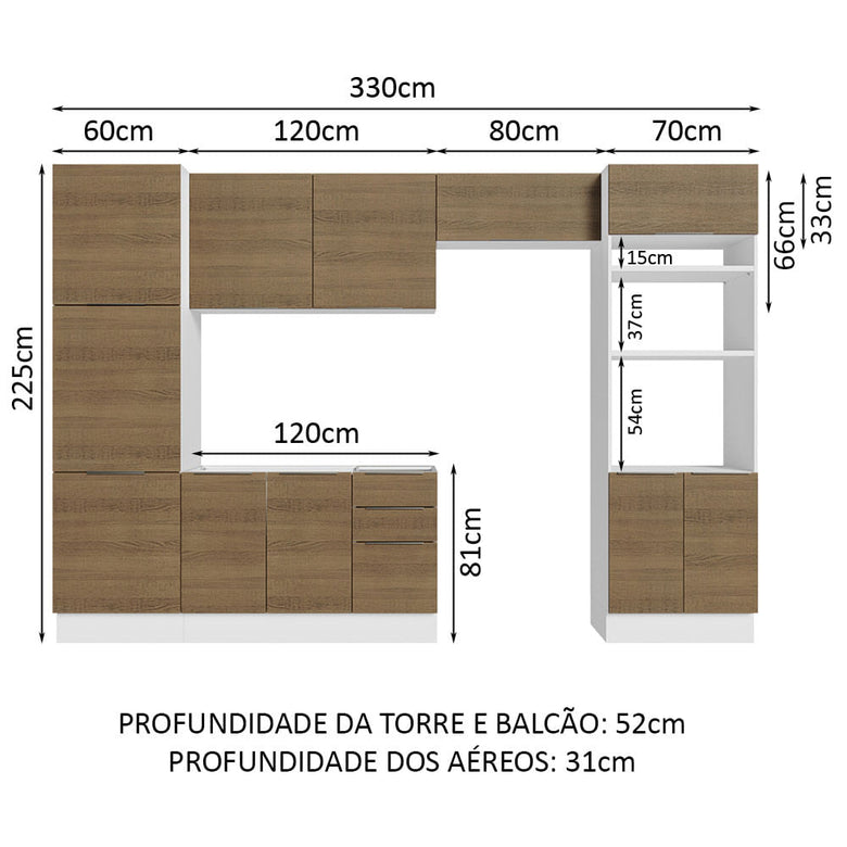 Armário de Cozinha Completa 330cm Branco/Rustic Stella Madesa 02