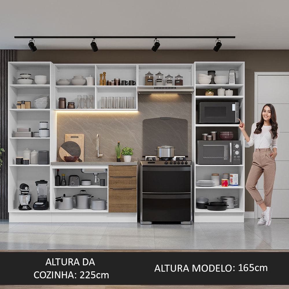 Armário de Cozinha Completa 330cm Branco/Rustic Stella Madesa 02