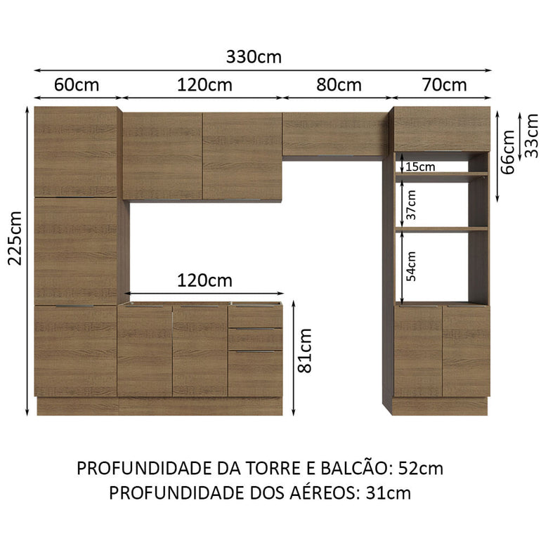 Armário de Cozinha Completa 330cm Rustic Stella Madesa 02
