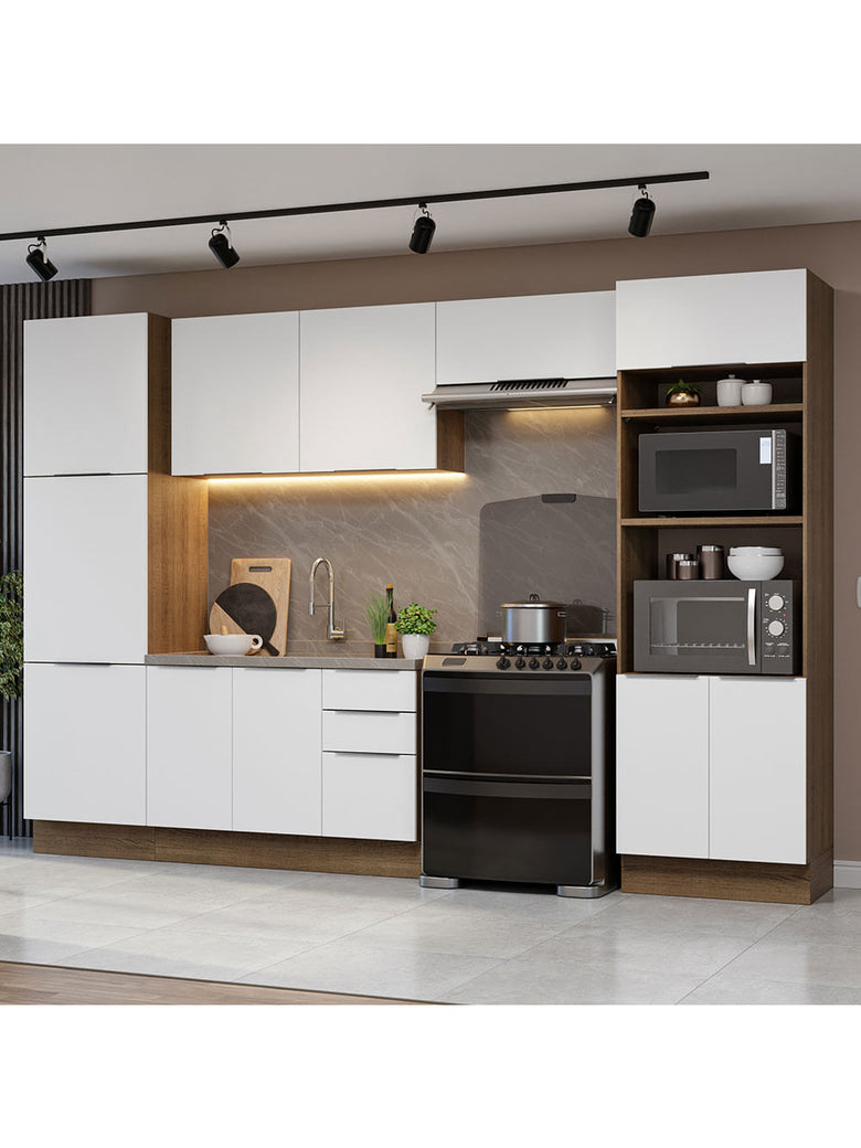 Armário de Cozinha Completa 330cm Rustic/Branco Stella Madesa 02