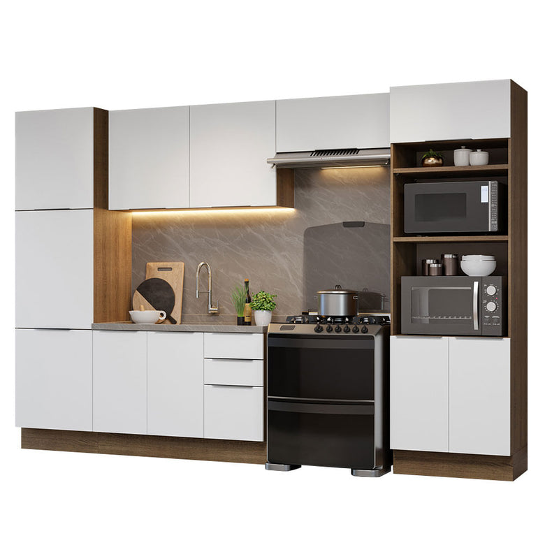 Armário de Cozinha Completa 330cm Rustic/Branco Stella Madesa 02
