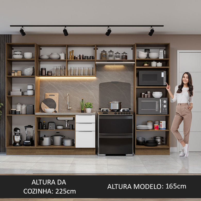 Armário de Cozinha Completa 330cm Rustic/Branco Stella Madesa 02