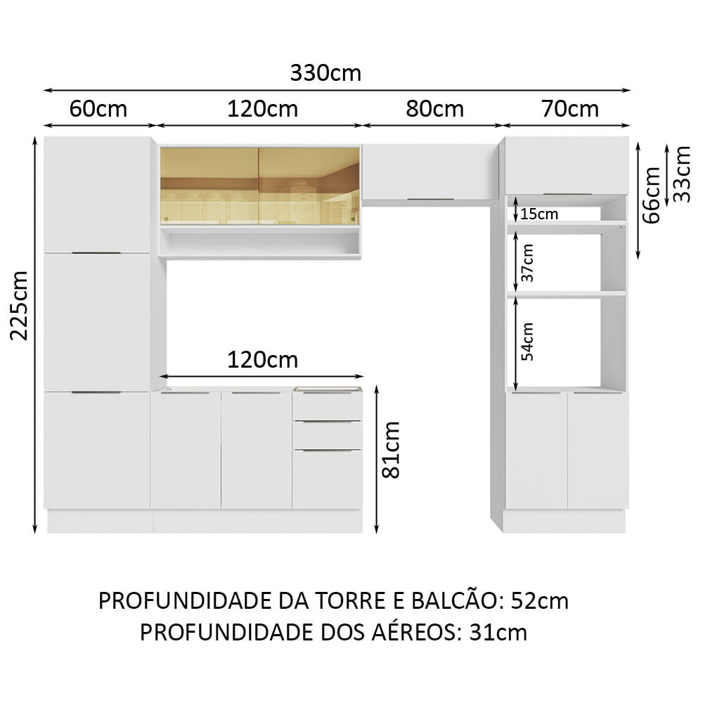 Armário de Cozinha Completa 330cm Branco Stella Madesa 03