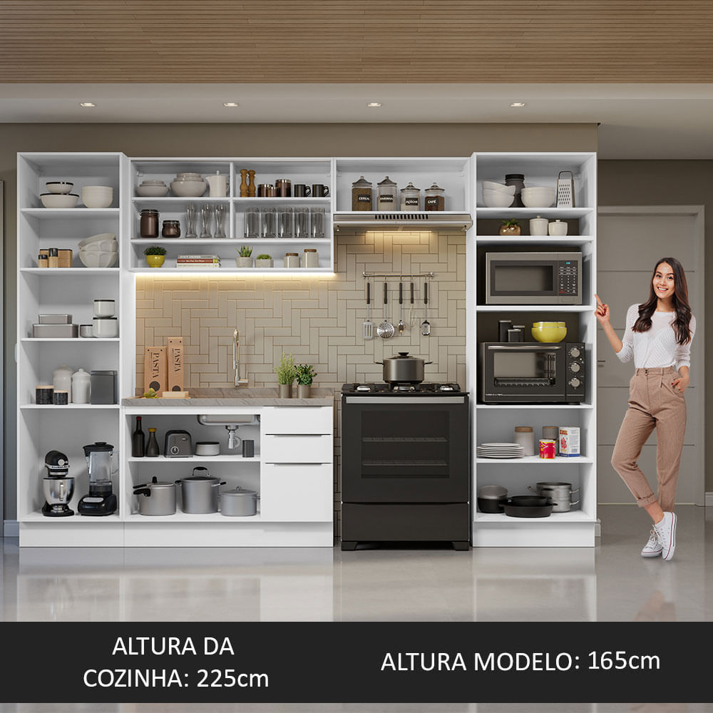 Armário de Cozinha Completa 330cm Branco Stella Madesa 03