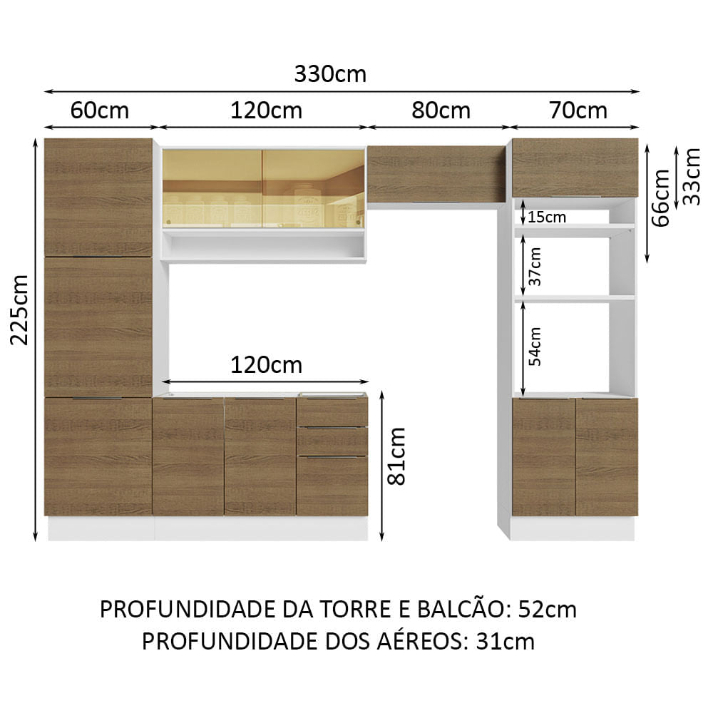 Armário de Cozinha Completa 330cm Branco/Rustic Stella Madesa 03